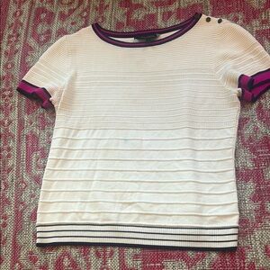 ST.JOHN size large white blue and pink bianco sweater top